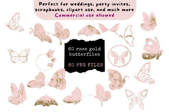 Evaluating the 60 Rose Gold Butterflies Clipart Collection for Creative Projects