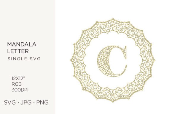 Golden Floral Mandala Frame: Letter C Design