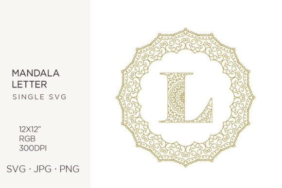 Golden Floral Mandala Frame, Letter L: Elevating Design with Elegant Digital Assets