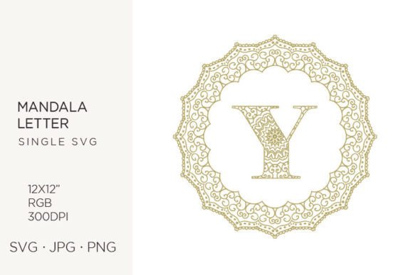 Golden Floral Mandala Frame with Letter Y: A Versatile Design Element