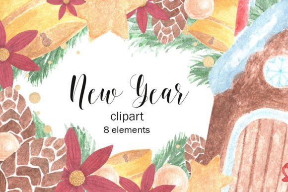 New Year Watercolor Magic PNG Clipart: Elevating Your Holiday Designs with Hand-Painted Charm