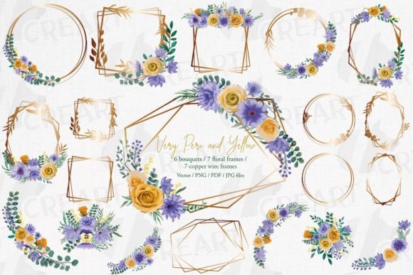 Very Peri, Yellow Bouquets Copper Frames: A Design Resource Overview